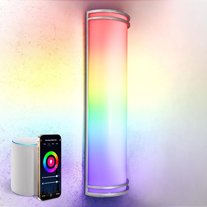 ASD 24 Inch Smart RGBW LED Outdoor & Indoor Wall Mount Light Fixture - Nickel RGB Wall Sconce Exterior Lighting - 120-277V 23W 2700-6500K Dimmable, Remote Control, Alexa - Front Door, Patio ETL