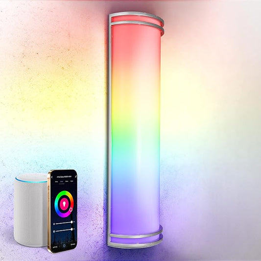 ASD 24 Inch Smart RGBW LED Outdoor & Indoor Wall Mount Light Fixture - Nickel RGB Wall Sconce Exterior Lighting - 120-277V 23W 2700-6500K Dimmable, Remote Control, Alexa - Front Door, Patio ETL