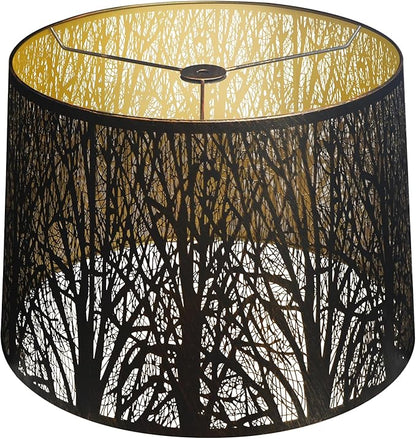 ALUCSET Extra Large Lampshade 14'' Top 16'' Bottom 11'' High Etched Metal Forest Design Metal Lamp Shade For Floor Lamps in Living Room, Bedroom, Decor, Spider Fitter, Antique Bronze and Gold Plated