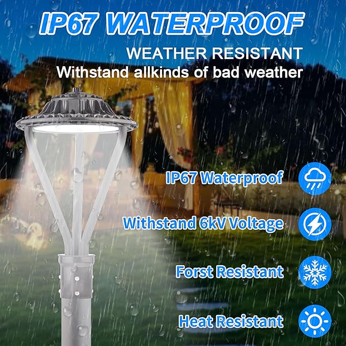LED Post Top Light 30/50/75W Adjustable 9750 LM 3000/4000/5000K LED Circular Area Light Outdoor Pole Lights with Photocell, IP67 Parking Lot Lights Fixture Commercial Lighting, 100-277V ETL&DLC Listed