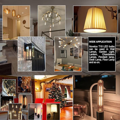 7.3 Inch E26 Led Bulb 6W Dimmable, 2700k Soft White Edison Bulbs 800LM, Equal 80 Watt Tubular T10 T9 Long Clear Glass Light Bulb for Rustic Pendant Pipe Wall Sconces Chandeliers - 4Pack