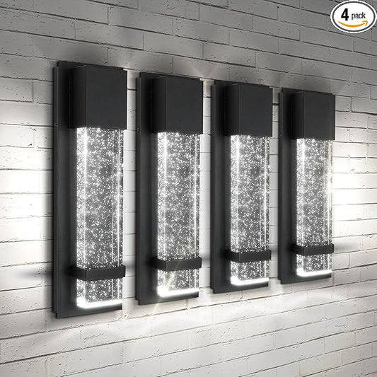 ASD LED 13" Bubble Glass Wall Light Fixture, Outdoor & Indoor Seeded Sconce | 3CCT, Waterproof, Dimmable, ETL Listed | 12W 500LM 3000-5000K 120V | Exterior Lantern, Porch Lighting | Black, 4 Pack