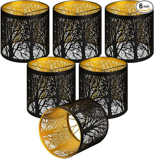 Chandelier Shades Set of 6, Metal Small Lamp Shades Clip on Bulb, 5.1 x 5.1 in Replacement, Mini Cylinder Lampshade, Black Clip on for Pendant Light, Wall Sconces