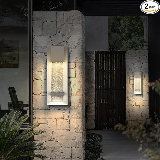 ASD LED 13" Bubble Glass Wall Light Fixture, Outdoor & Indoor Seeded Sconce | 3CCT, Waterproof, Dimmable, ETL Listed | 12W 500LM 3000-5000K 120V | Exterior Lantern, Porch Lighting | White, 2 Pack