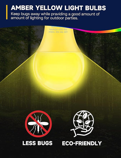 UNILAMP Yellow LED Bug Light Bulbs, A19 Outdoor Yellow Bug Light Bulb, 9W Equivalent 60W, Yellow Bug Light Bulbs for Outside, E26 Base for Porch, Holiday Party Decoration, Non-Dimmable, 4 Pack