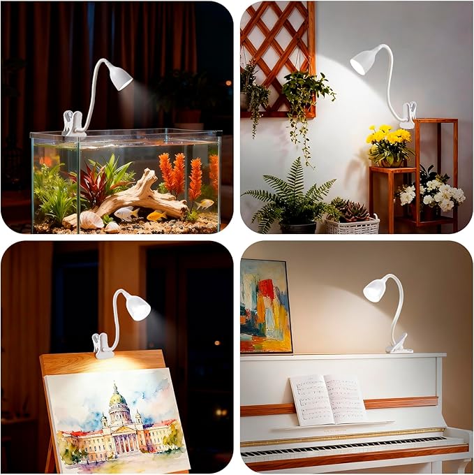 Desk Lamp for Home Office - Clip on Reading Light and Bed Headboard Clamp Lamp, Bedside Gooseneck Table Lamp, Clip on Desk Lamps, Eye-Caring Desk Lamp for College Dorm Room Study Lamp, White