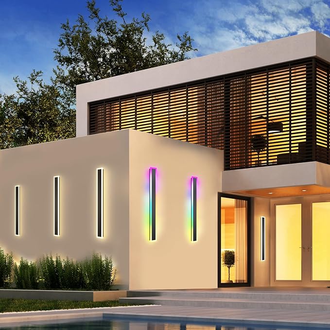 Outdoor RGB Long Wall Lights, 57.5inch 2 Pack RGB/Warm/White Dimmable Modern Led Wall Lighting, Ip65 Waterproof Long Wall Sconce with Remote and APP Control for Outdoor/Indoor