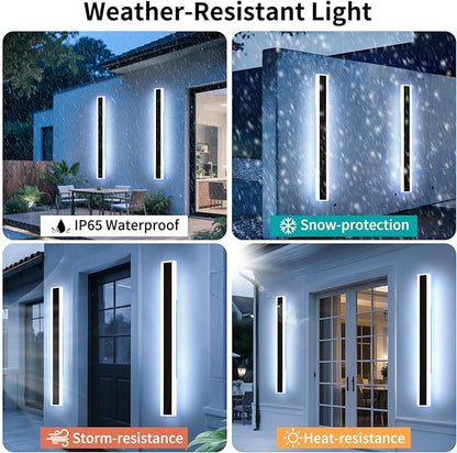 Mikeru 2Pack 57inch Long Led Wall Light, 6000k Cool White Modern Outdoor Wall Light Ip65 Waterproof Black Acrylic Porch Exterior Lighting Fixtures, Exterior Wall Mount Lights