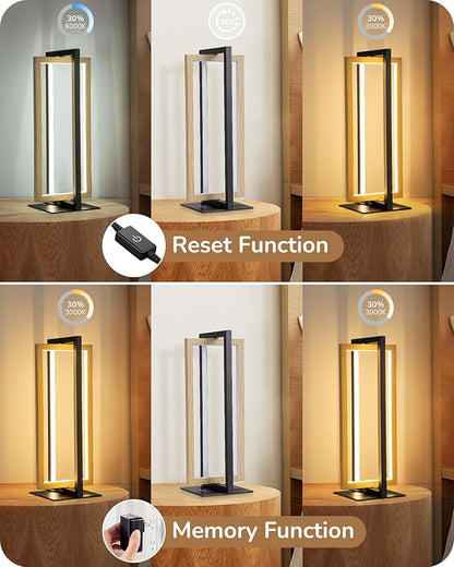 EDISHINE LED Table Lamp, Stepless Dimmable Bedside Lamp, MAX 750LM, 3 Color Temperature, Switch Control Minimalist Nightstand Lamp for Living Room Bedroom Office, Dual-Frame Rectangle