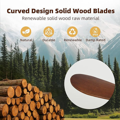 Ceiling Fan Without Light, 72 Inch Smart Wood Ceiling Fan no Lights, Compatible with Alexa/Google, 3 Natural Walnut Blades, Remote, Quiet Reversible DC Motor for Indoor Outdoor