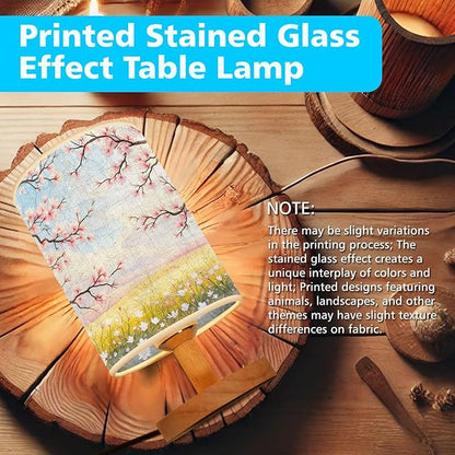 Cherry Blossom Field in Full Bloom Table Lamp LED 3-Color Pressed Bedside, Cherry Blossom Field in Full Bloom Shade Lamp with Wood Base for Bedroom Living Room Desk Office TL01