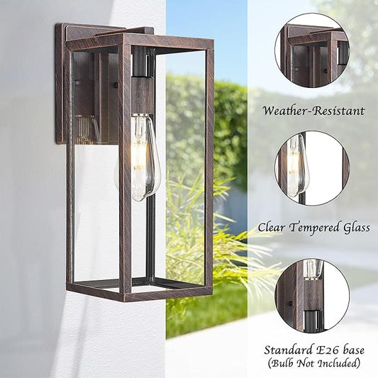 Bestshared Outdoor Wall Sconce Lights,Exterior Wall Lighting Fixtures with Clear Glass, Anti-Rust Vintage Outside Lantern Lamp for House Front Porch Doorway Patio(Rusted,15 Inch Height-2PACK)