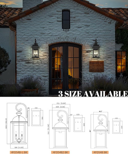 FEMILA 26" Outdoor Wall Light, Large Exterior Wall Light Fixtures, 3 Light Outdoor Wall Lantern Porch Lights for Entryway, Patio, Garage, Doorway, Matte Black Finish, E12 Base, 4FD54B-L BK