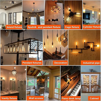 Leools Amber T10 LED Bulb 8W Equal E26 Edison Bulb 60 Watt AC120V Dimmable 7.3inch Tubular Light Bulb Warm White 2700K 600lm E26 LED Bulb for Rustic Pendant,Wall sconces E26 Light Bulbs 6Pack