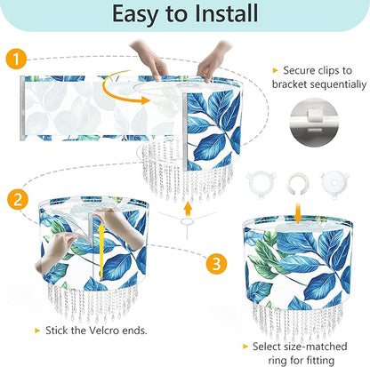 Blue Leaf Tropical Leaf Lamp Shade with Acrylic Bead Droplets, Drum Fabric Light Shade for Ceiling Pendant Table or Floor Lamps, Botanical Nature Home Decor, 15.7in