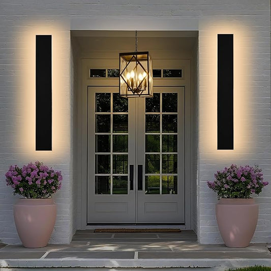 2 Pack 32in Modern LED Outdoor Wall Light, Dimmable 3000K-6000K 5CCT Strip Linear Exterior Wall Sconce Waterproof Ip65 Black 24W LED Long Outdoor Garage Lights Outside Lights for House