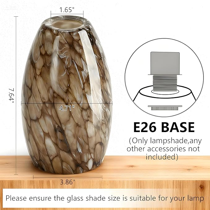 Oval Glass Pendant Lamp Shade, Glass Light Covers for Kitchen Island, Pendant Light Fixtures Replacement, 7.64x4.71" with 1.65" Fitter, Brown Hanging Ceiling Chandelier Lampshade 1 Pack