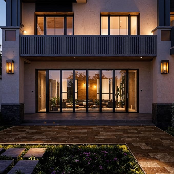 LEDMyplace Outdoor Sconce Light - 60W Dimmable Black Outdoor Wall Sconce with Clear Glass Panels - E26 Socket, 680 Lumens, High CRI, IP65, ETL Listed, Modern Exterior Light Fixture (18" H x 7.5" W)