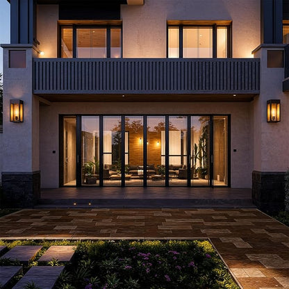 LEDMyplace Outdoor Sconce Light - 60W Dimmable Black Outdoor Wall Sconce with Clear Glass Panels - E26 Socket, 680 Lumens, High CRI, IP65, ETL Listed, Modern Exterior Light Fixture (18" H x 7.5" W)