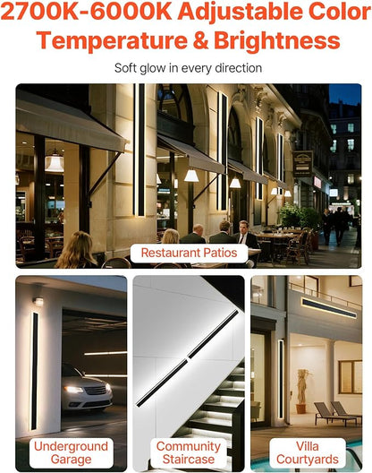 VEVOR Outdoor Wall Lights, 2 Pack, 59.1 Inch Long Strip Modern Exterior Wall Sconce Light Fixtures, 2700K-6000K, IP65 Waterproof Anti-Rust, Dimmable Outside Wall Mount Lighting, for House Porch Garage