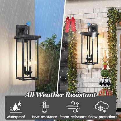 22 Inch Dusk to Dawn Outdoor Lighting,Large Porch Light Outdoor Light Fixture,2 Pack Outdoor Sconce Lights with E12 Base Waterproof 2-Light Black Exterior Lights for House Patio,Garage