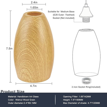 Glass Pendant Lamp Shade 4.72" Handblown Art Walnut Wood Glass Chandeliers Cover Mini Oval Light Shade Replacement Shade Only Light Fixtures for Kitchen Island Dining Room,Foyer,Hallway 1-Pack