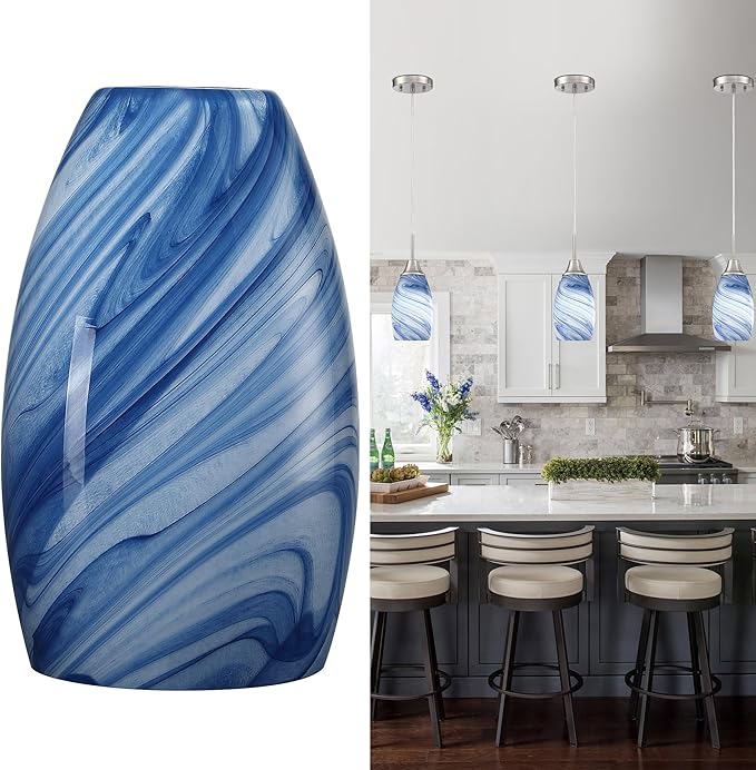 Glass Pendant Lamp Shade 4.72" Dark Blue Marble Art Glass Chandeliers Shade Mini Oval Light Shade Replacement Lamp Shade Only Light Fixtures for Kitchen Island 1-Pack