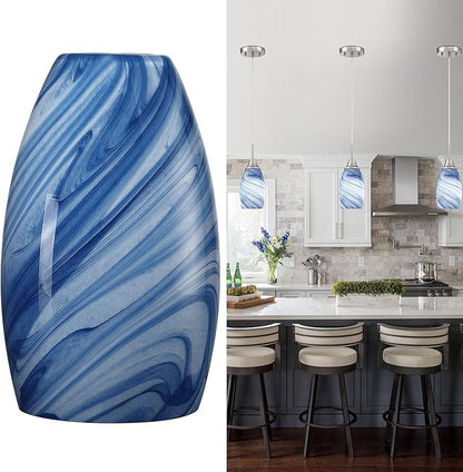 Glass Pendant Lamp Shade 4.72" Dark Blue Marble Art Glass Chandeliers Shade Mini Oval Light Shade Replacement Lamp Shade Only Light Fixtures for Kitchen Island 1-Pack