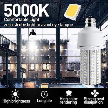 2 Pack LED Corn Light 600W Equivalent LED Corn Bulb 7500 Lumen 60W Large Area Cool Daylight White E26/E27 Medium Base for Garage Backyard Bedroom Warehouse Factory Workshop Street