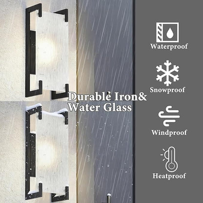 Alighting Modern Black LED Outdoor Wall Sconce – Waterproof Exterior Lighting Fixture with Rippled Glass, 12W 3000K Warm White Outdoor Porch Light for House, Garage, Patio, Garden