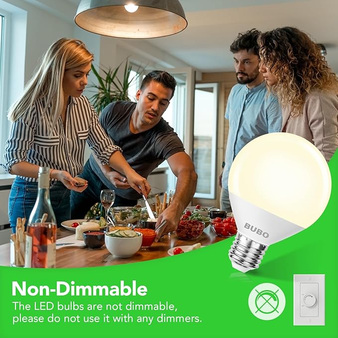 BUBO Vanity Light Bulbs 60 Watt Equivalent, Bathroom Light Bulbs Warm White 3000K, G25 Globe Round Bulb 800 Lumens, E26 Medium Base, 7W, Non-Dimmable, 12 Pack