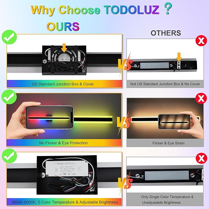 TODOLUZ 2-Pack 24-Inch Outdoor RGB Wall Light Fixture, IP65 Waterproof 16W Dimmable LED Linear Wall Sconce Lighting with Remote Control for Porch Garage Party Gathering
