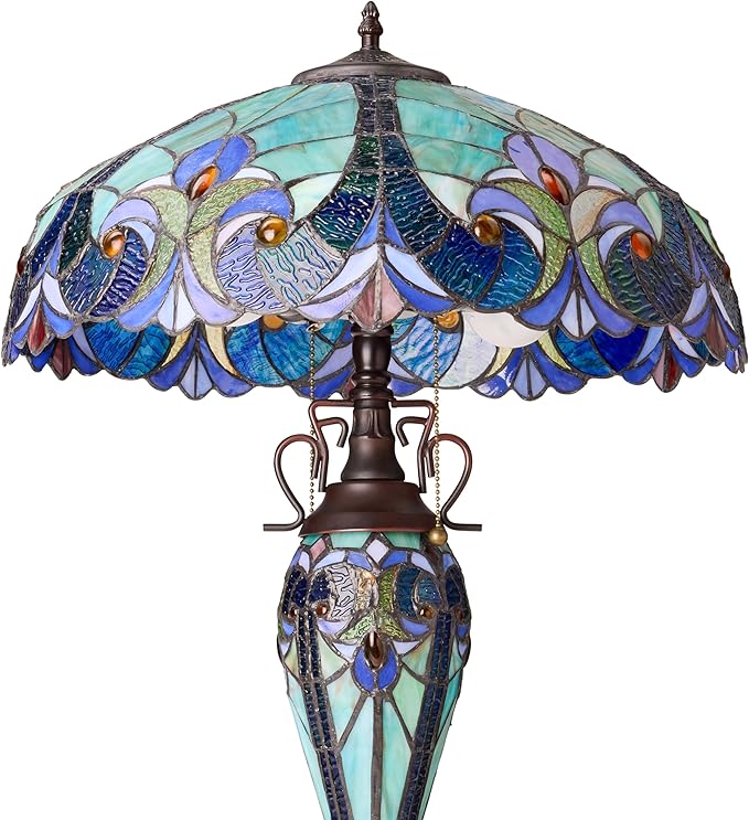 RIVER OF GOODS 24.5" H Halston Double Lit Blue Bowl Shade Stained Glass Table Lamp