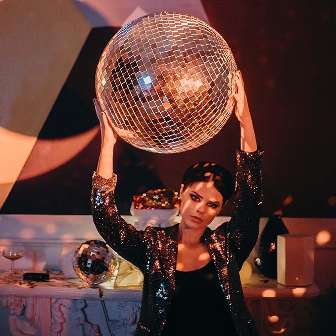 Yescom 16" Large Disco Ball Mirror Big Hanging Glass Decoration for 70s 80s Party Events Wedding DJ Dance Club Bar Stage Lighting Business Holiday Home Decor Silver