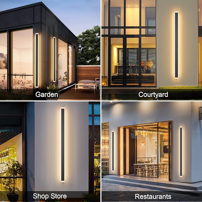 Aipsun 2 Packs Porch Wall Lights 56.3inch Long Strip Modern Outdoor Wall Light Fixture, Black Wall Mount Lighting Sconce Exterior Lights Wall Sconce 3000K for House Living Room Corridor