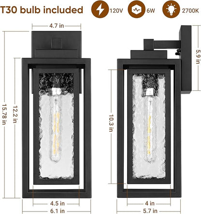 Water Ripple Outdoor Wall Lantern, Exterior Porch Light Fixture Black, 2 Pack Waterproof Wall Lights Fixture, Outside Garage Sconce Lighting, Porch Light Fixture, Mount Lamp, for Patio Outdoor Indoor