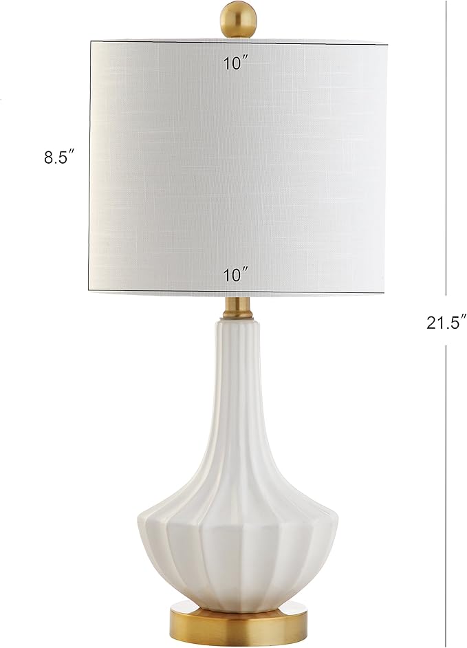 JONATHAN Y JYL1030A 21.5" Modern Ceramic Table Lamp, White and Brass Bedside Lamp for Living Room, Bedroom Nightstand, Contemporary End Table Desk Lamp with White Linen Drum Shade, LED Bulb Included