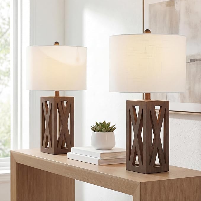 JONATHAN Y JYL1062A-SET2 Stewart 21.5" Wood LED Table Lamp Farmhouse, French Country, Rustic, Bohemian, Bedroom, Living Room, Office, College, Bookcase, Brown (Set of 2)