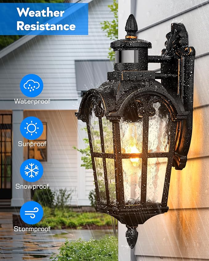 VIANIS 2 Pack Motion Sensor Outdoor Lights, Outside Wall Lights Black with Gold Trim, Waterproof Dusk to Dawn Outdoor Lighting, Exterior Light Fixtures for House Porch Entryway Front Door