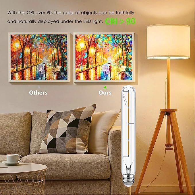 XININSUN T10 Led Bulb,8.9 Inch Long Tubular Led Light Bulbs,40Watt Equivalent, Warm White 2700K 400lm,E26 4W led t10 Bulb,LED Filament Light Bulb,Dimmable Long Light Bulbs,Clear Glass,4 Pack.