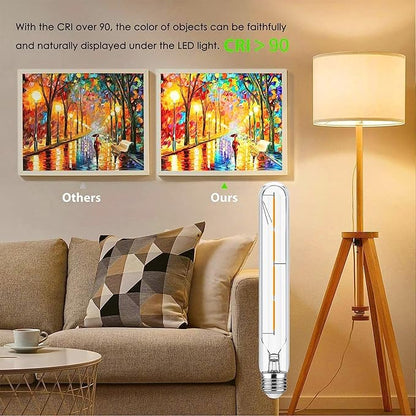 XININSUN T10 Led Bulb,8.9 Inch Long Tubular Led Light Bulbs,40Watt Equivalent, Warm White 2700K 400lm,E26 4W led t10 Bulb,LED Filament Light Bulb,Dimmable Long Light Bulbs,Clear Glass,4 Pack.