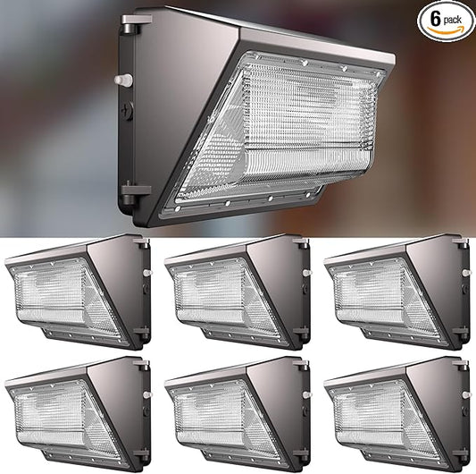 Lightdot 6Pack 100W LED Wall Pack Lights, 100-277v Dusk to Dawn with Photocell, 15000Lm 5000K Daylight IP65 Waterproof Wall Mount Outdoor Security Lighting Fixture, Energy Saving(Height:6-15ft)