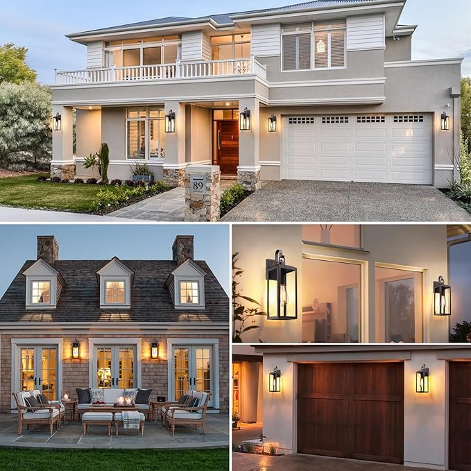 16'' Large Dusk to Dawn Outdoor Lighting 2 Packs, Modern Outdoor Lanterns for Porch, Waterproof Exterior Light Fixture Wall Sconces Lamps, Outside Lights for House Patio, Garage, Farmhouse, Brown