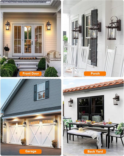 VIANIS Outdoor Wall Light Fixtures, Aluminum Dusk to Dawn Outdoor Lighting with Tempered Glass, Weatherproof Exterior Lighting Fixtures, Oil-Rubbed Bronze Gold Trim Front Porch Light for Door, Patio