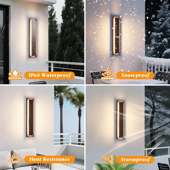 23.6 in Long Outdoor LED Wall Lights, Modern Exterior Garage Wall Light,24W Brown Outdoor Wall Sconce,Waterproof Outside Light Fixtures for House,Patio,Front Porch,2 Pack(3000K Warm White)