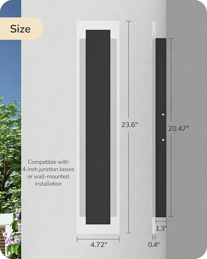 EDISHINE Upgraded 2 Pack 23.6" LED Outdoor Wall Light, Linear Modern Outdoor Sconce Lights, Adjustable Brightness & Color Temperature, IP65 Waterproof, Long Exterior Lighting Fixtures for Garage