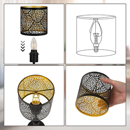ALUCSET 6pcs Small Lamp Shades, Chandelier Shades Clip on Bulb, 5.1 x 5.1in Metal Lamp Shades Replacement, Mini Cylinder Lampshade, Black Gold Clip on Lamp Shade for Pendant Light Wall Sconces