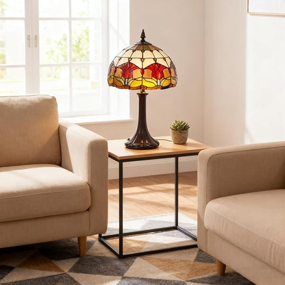 Vintage Table Lamp Stained Glass Lamp Tulip Flower Shades Bedroom Plug in Table Lamp Reading Desk Light for Bedside Living Room Office Dormitory Dining Room Decorate Gift