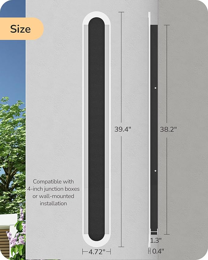 EDISHINE Upgraded 2 Pack 39.4" LED Outdoor Wall Light, Dimmable & 3 CCT, Linear Modern Exterior Lighting Fixtures, IP65 Waterproof, Oval Long Outside Wall Sconce for Garage, Porch