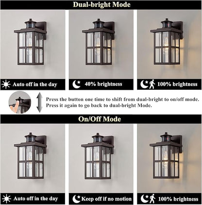MICSIU Outdoor Porch Lights Motion Sensor 2 Pack, Bronze Dusk to Dawn Exterior Lighting Fixtures, 11.75 Inch Outside Light Fixture for House Front Porch Garage